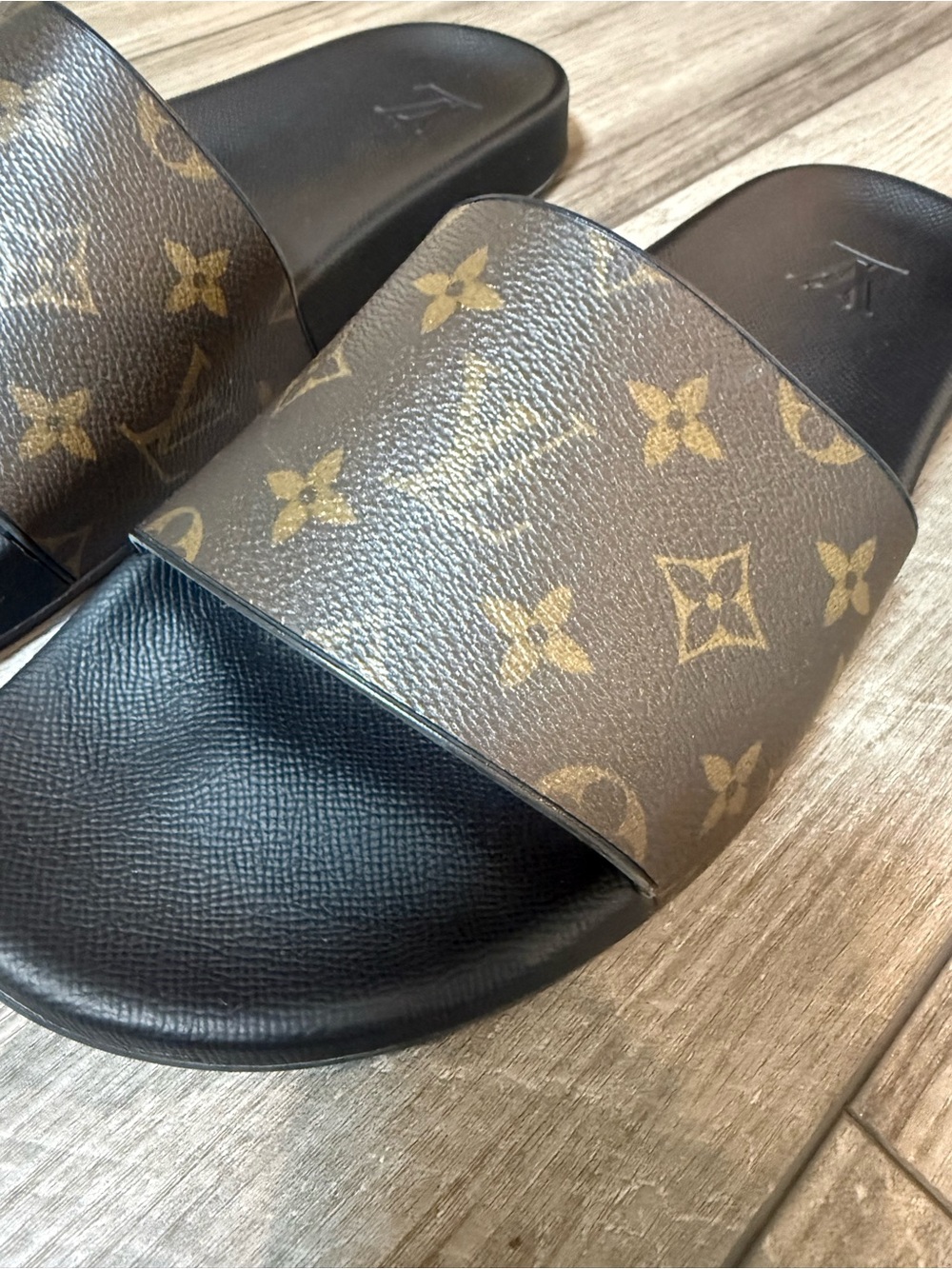 Louis Vuitton Brown & Black Monogram Slide Sandals - Picture 2 of 5